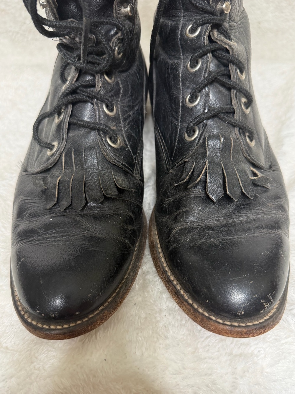 Vintage Justin black leather lace-up roper boots size 7.5 - Picture 9 of 13